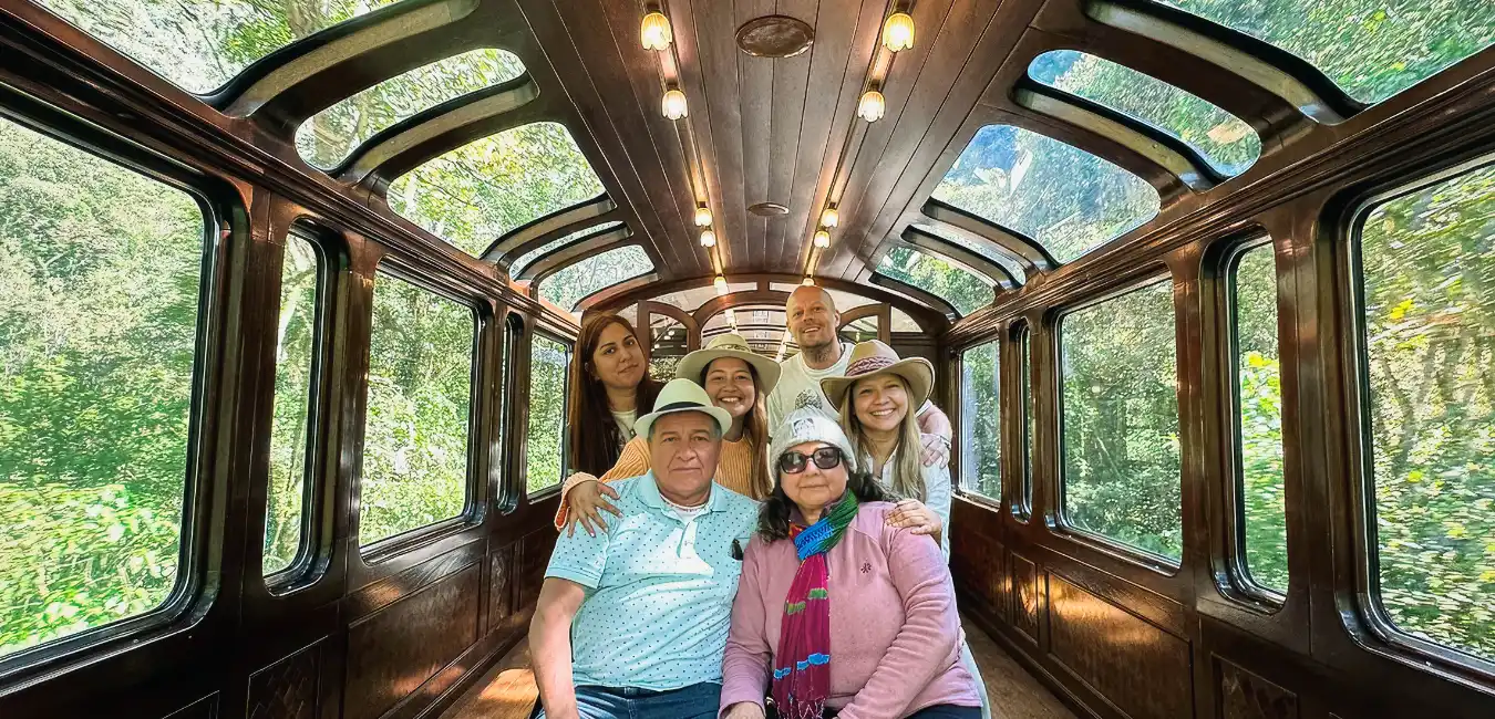Inside the Vistadome panoramic train ride to Machu Picchu