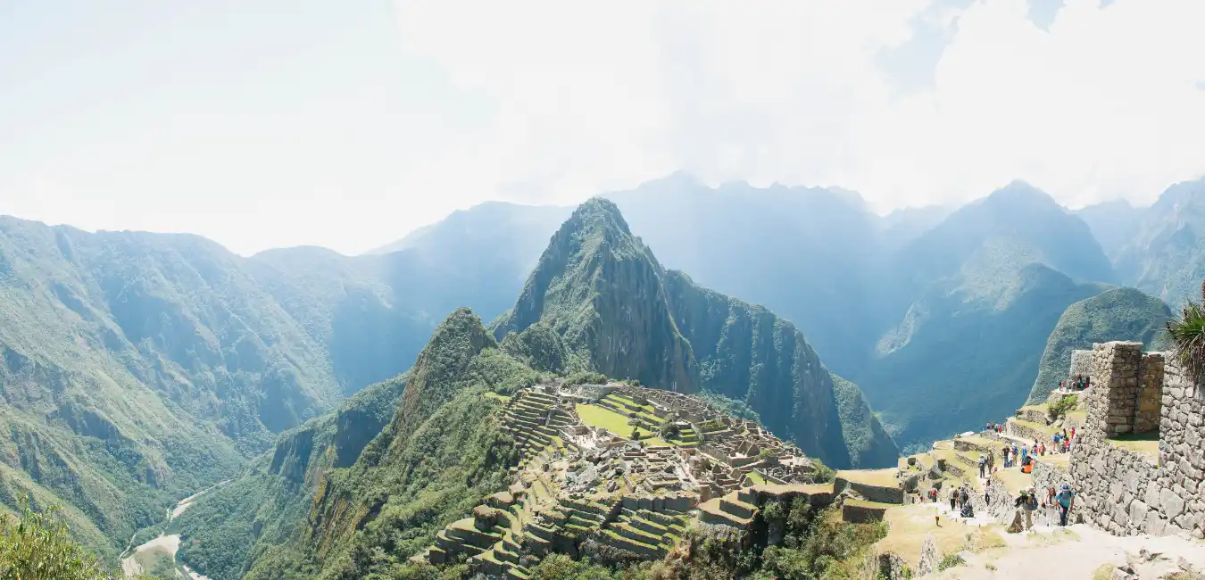 Classic panoramic view of Machu Picchu from the Guardian House 