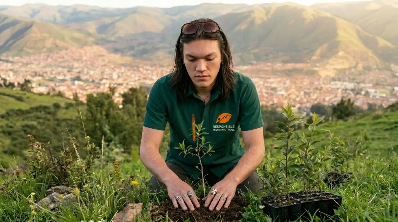 helping to plant trees in Cusco 