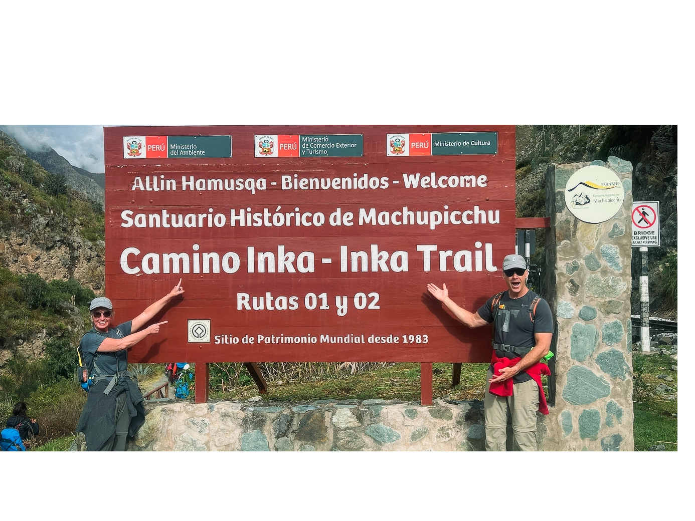 Start of the Inca Trail at Kilometer 82, walking through the Urubamba River valley with terraces and the Llactapata ruins visible along the rout