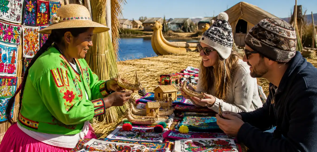 traditional crafts on the Uros Floating Islands in Lake Titicaca