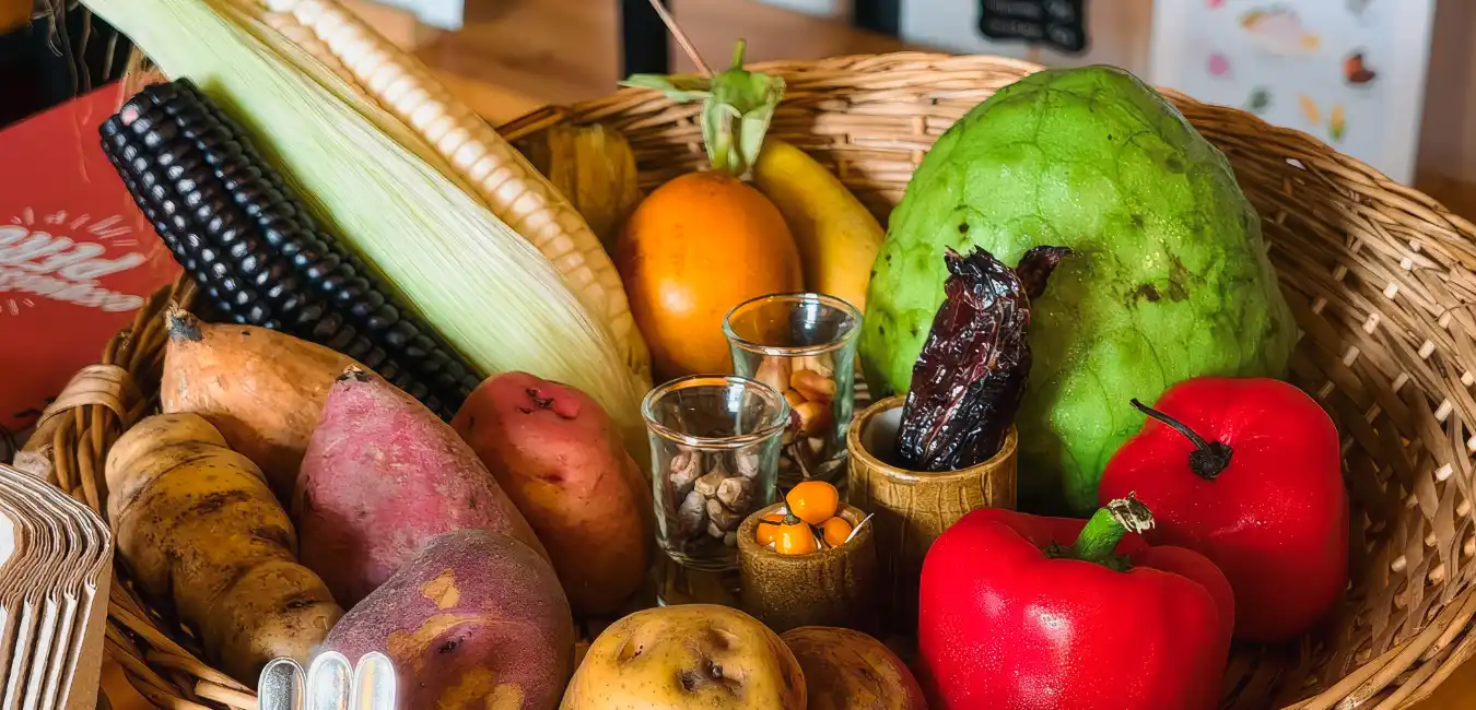 A colorful variety of fresh Peruvian ingredients 
