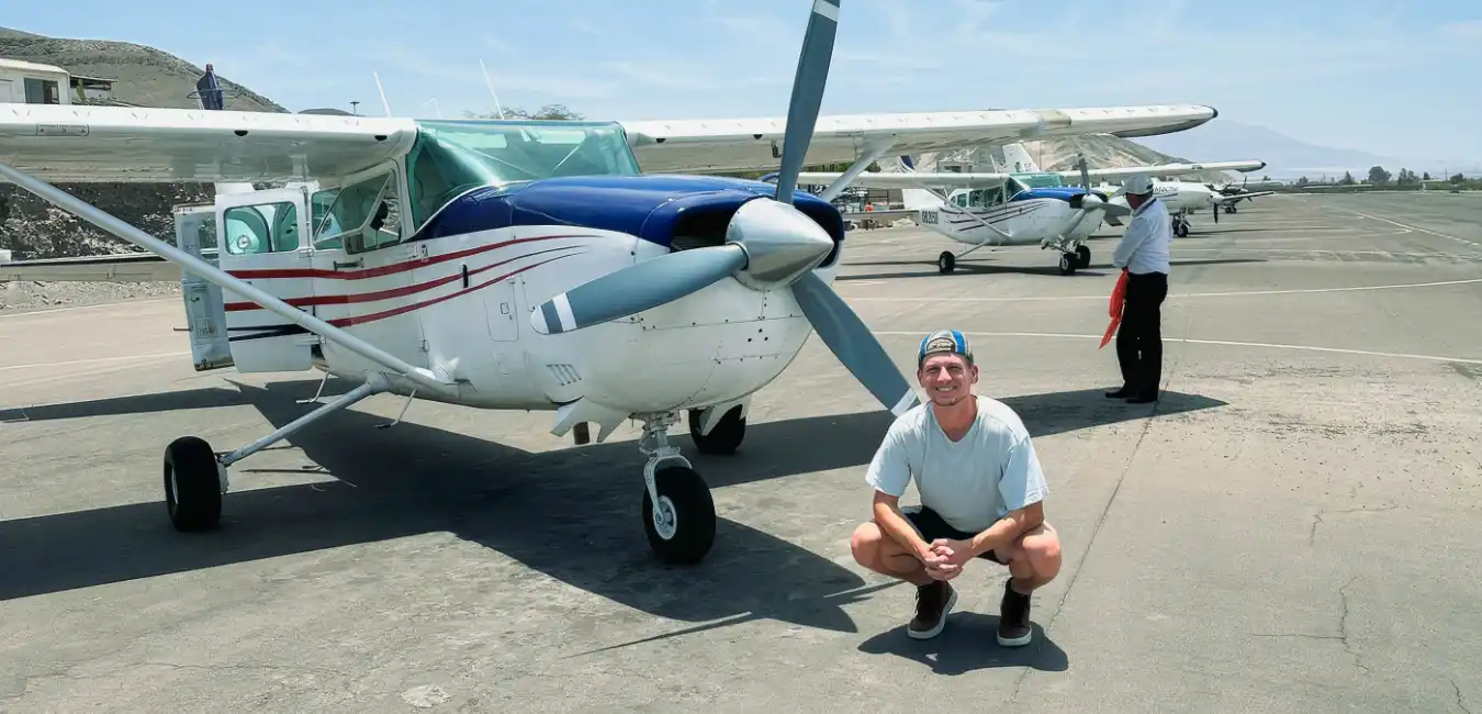 Tourists preparing to board a small aircraft before the scenic flight over the Nazca Lines 