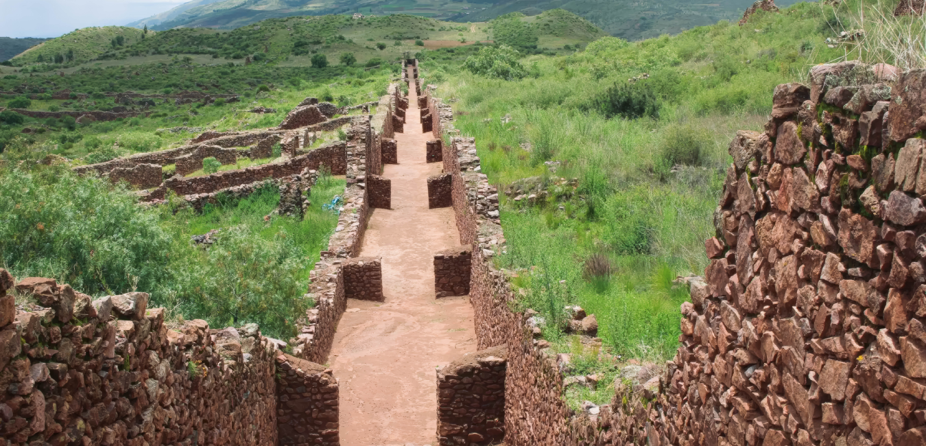 Ancient Inca stone road at Pikillaqta Archaeological Site