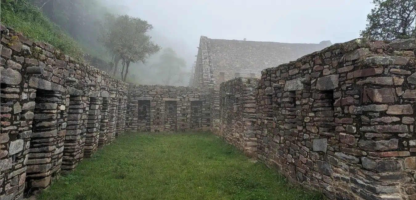 Inca archaeological enclosure with stone walls at Choquequirao 