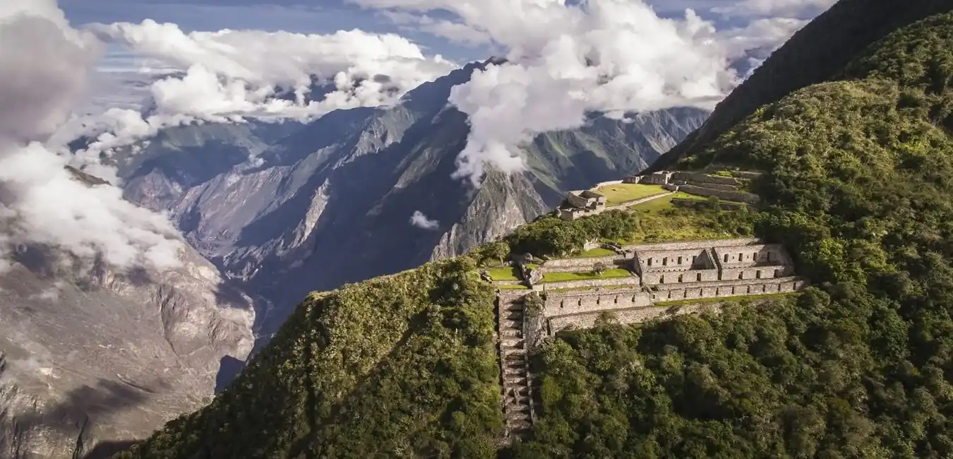 Panoramic view of Choquequirao Inca ruins 
