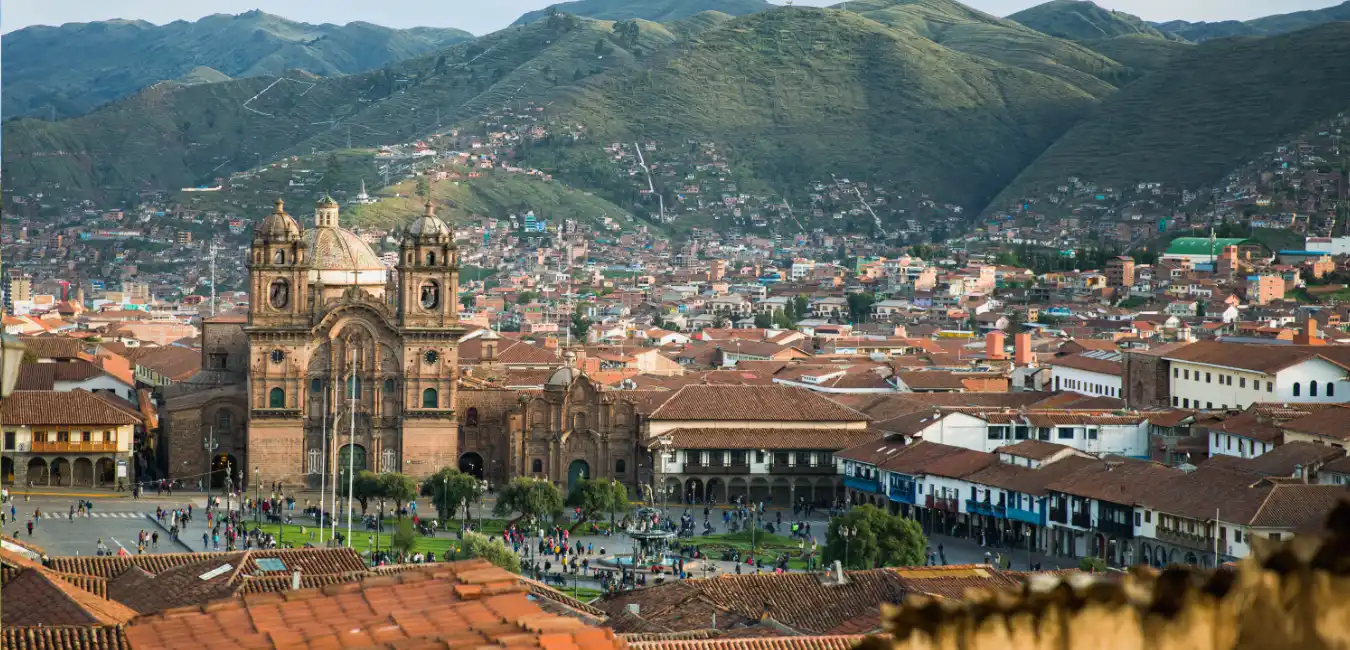Panoramic view of Cusco city with historic buildings 
