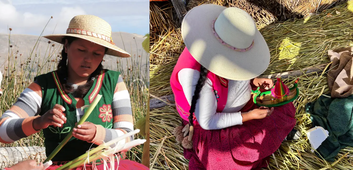 Use of totora reeds to create handicrafts and traditional crafts at Lake Titicaca