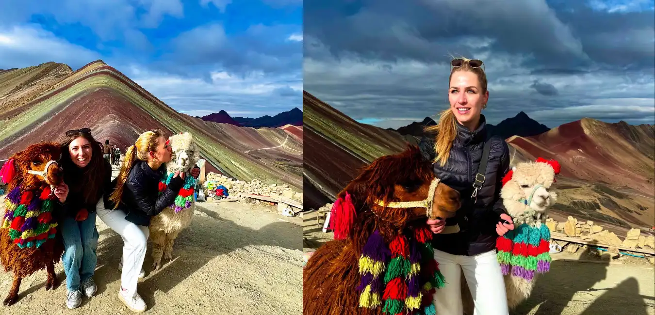 Vista panorámica de la Montaña de Colores Vinicunca en Cusco con sus franjas minerales multicolores, uno de los destinos más visitados durante un itinerario de 7 días por Perú.