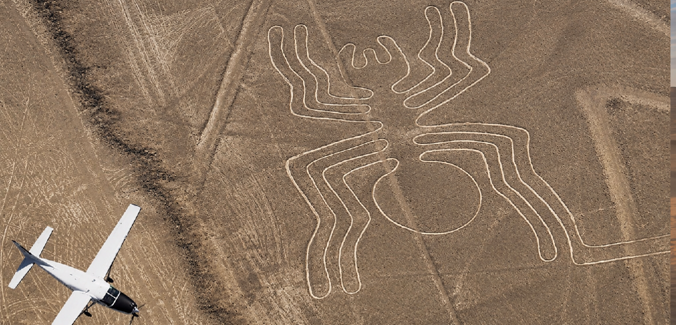 Aerial view of the Nazca Lines Spider geoglyph 