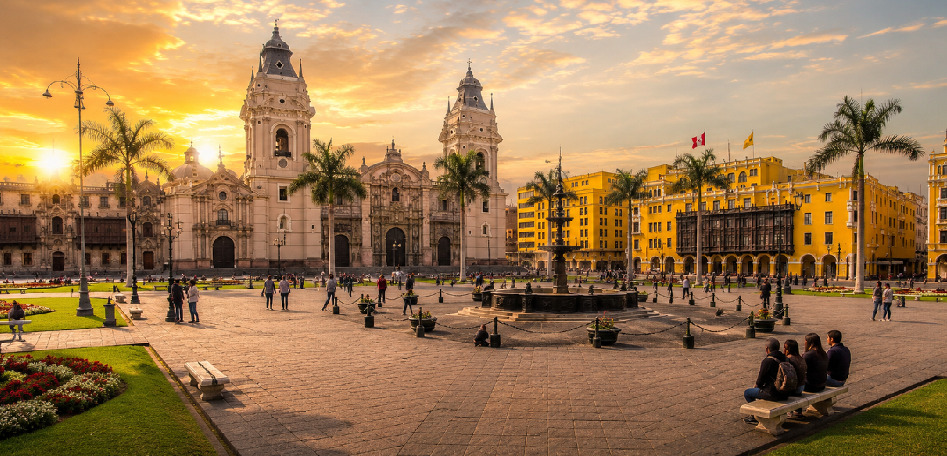 Plaza Mayor of Lima at Sunset – Historic Center of Peru
