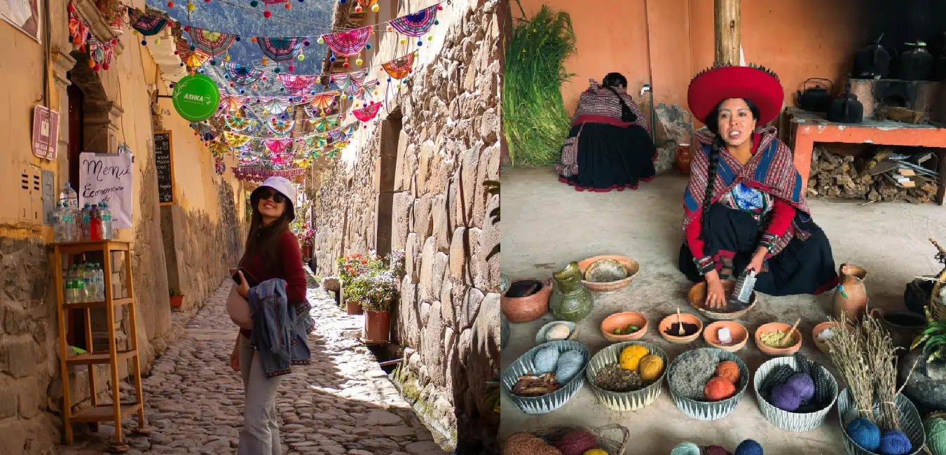 Turistas recorriendo Chinchero y el mercado artesanal de Pisac durante un tour por el Valle Sagrado de los Incas en Cusco, Perú