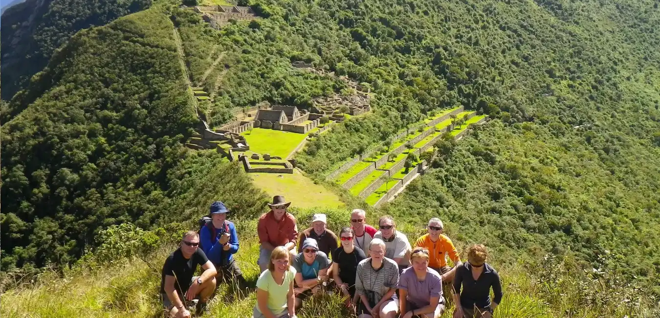 Tourists visiting Choquequirao Inca ruins