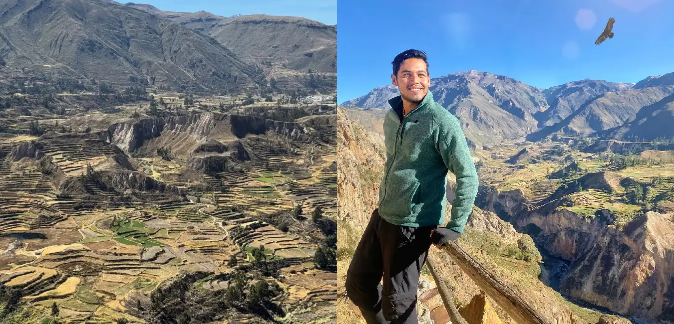 Tourist enjoying the panoramic views from Cruz del Cóndor Viewpoint 