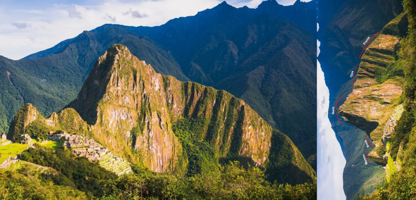 Machu Picchu rotada 90 grados mostrando la Cara del Inca