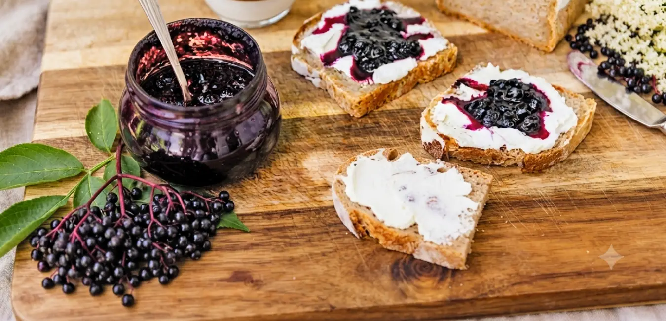 delicious elderberry jam spread on bread