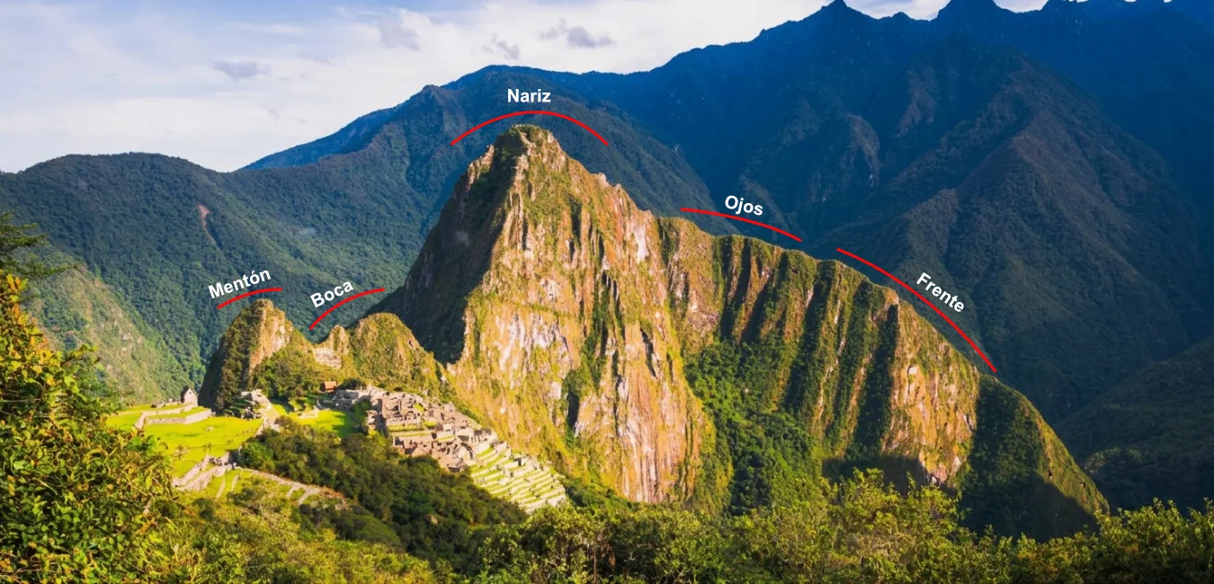 Vista panoramica de la cara del Inca en Machupicchu