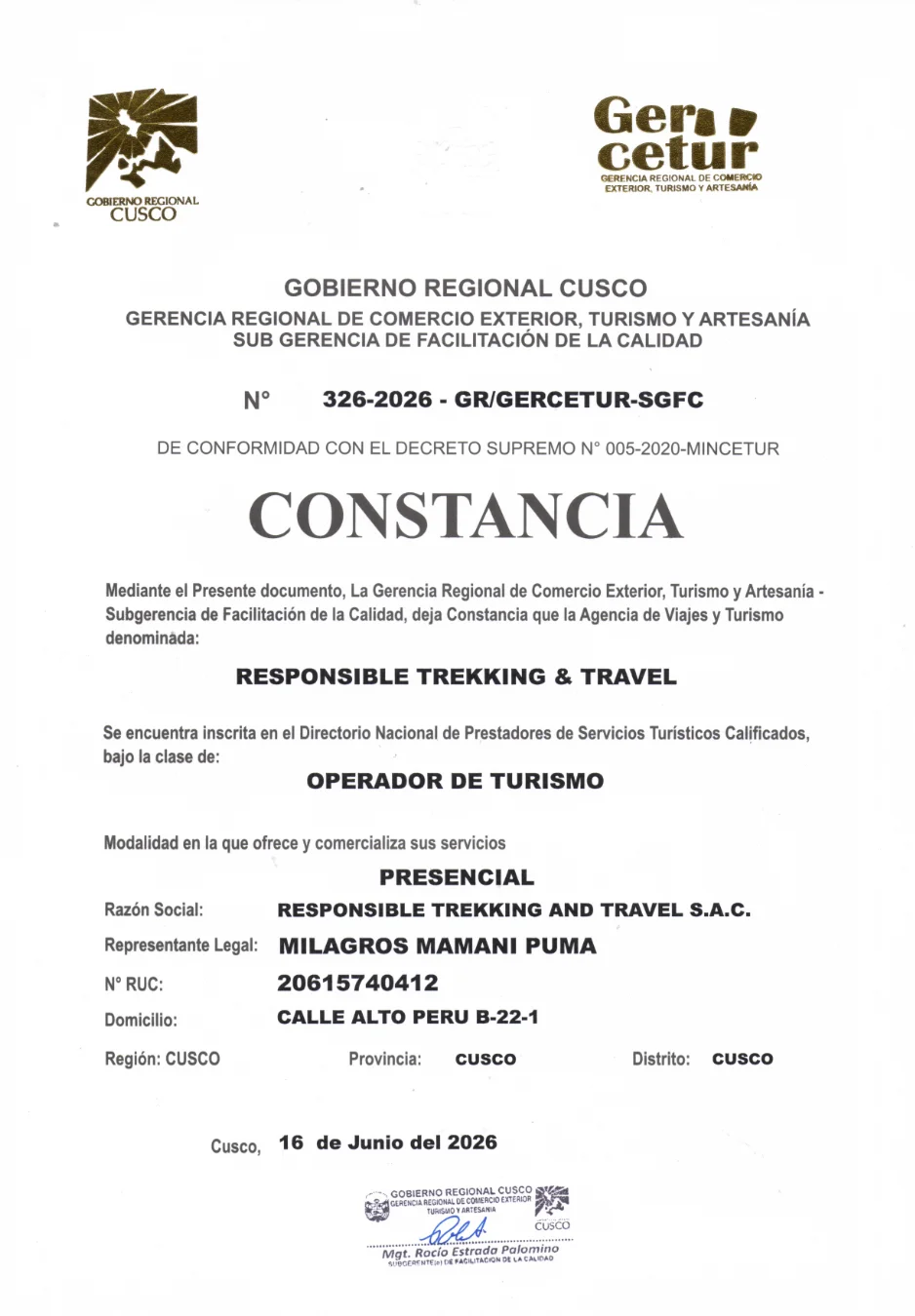 Licence Gercetur Responsible Trekking & Travel