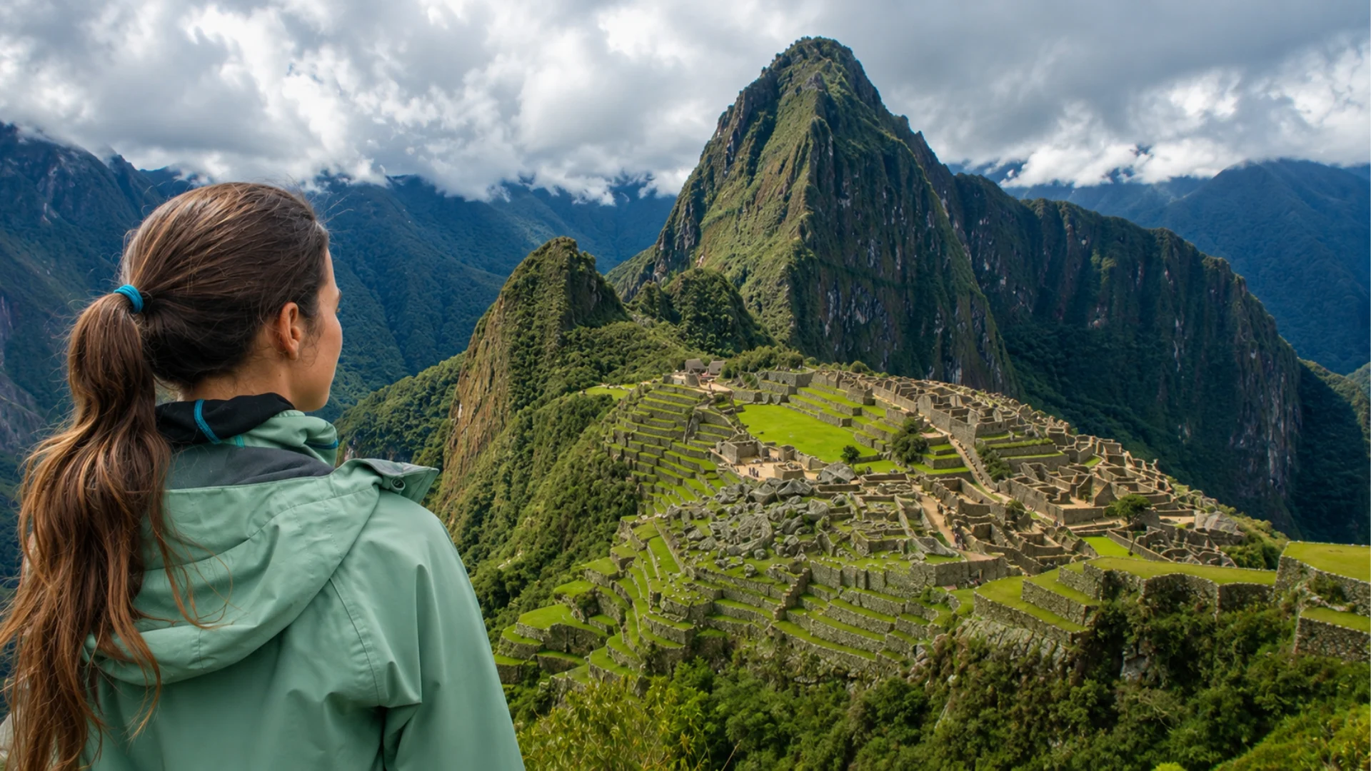 Traveler viewing the Inca Face of Machu Picchu