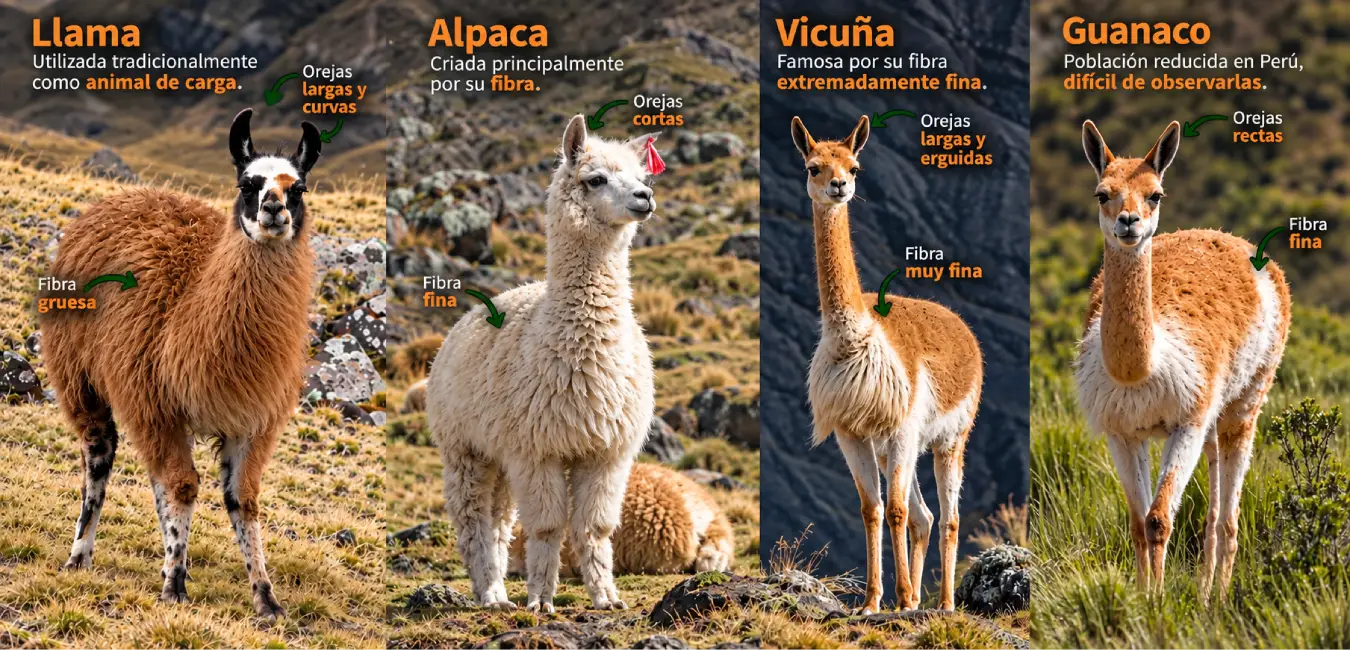 Diferencias de llama, alpaca, vicuña y guanaco