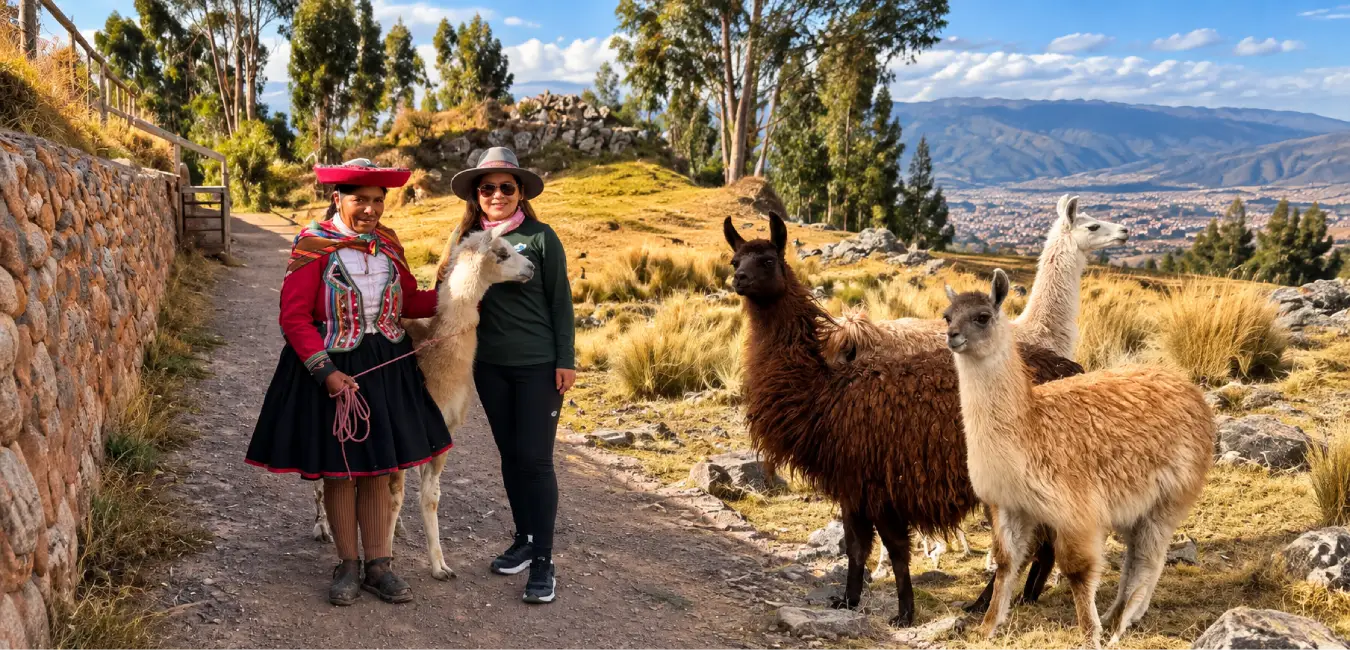 Inca Trail route with llama.
