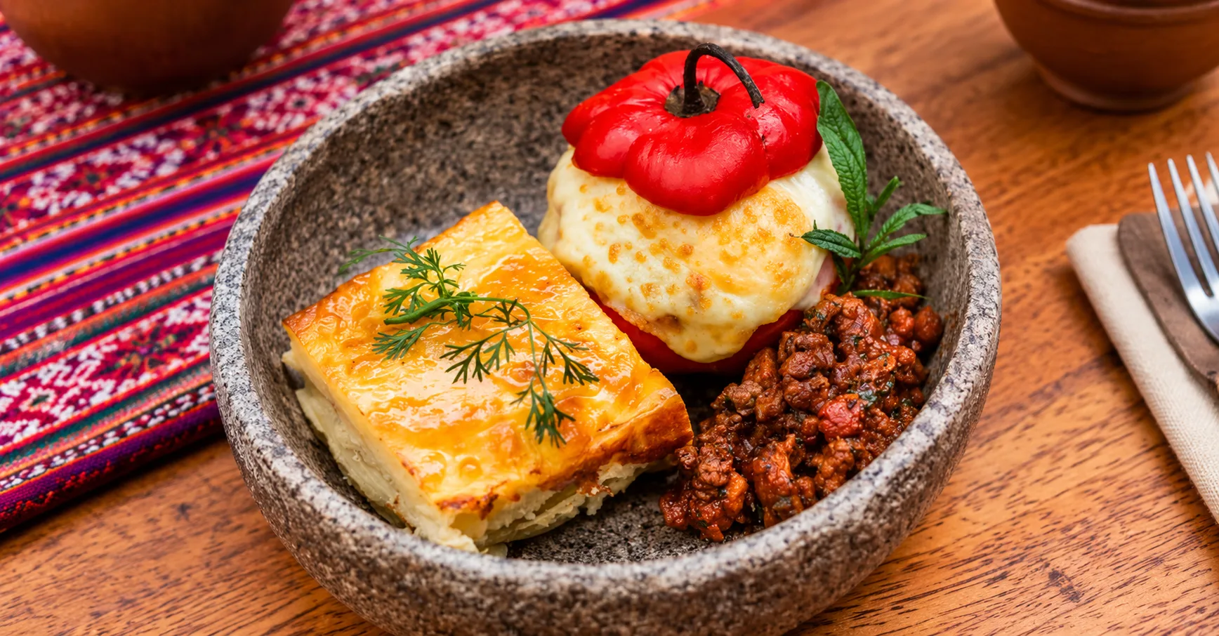Rocoto Relleno with pastel de papa in peru
