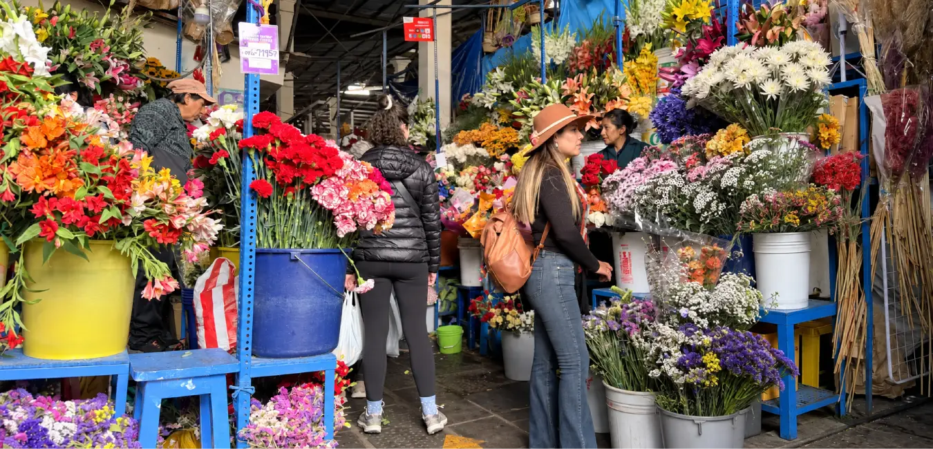 Fresh flower section at the San Pedro Market in Cusco.