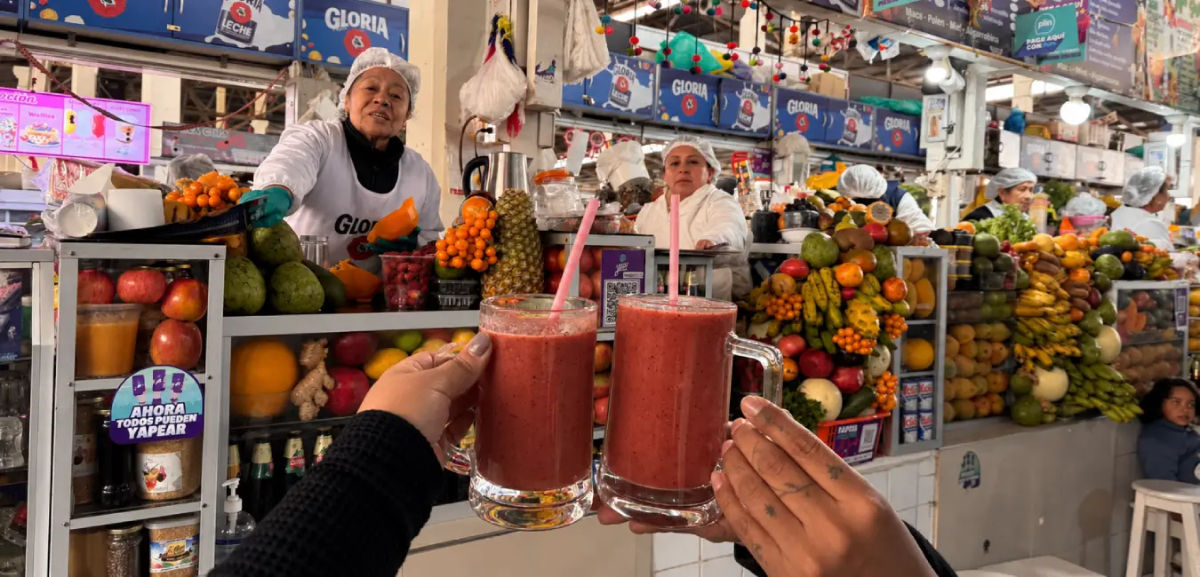 Juice section at the San Pedro Market in Cusco