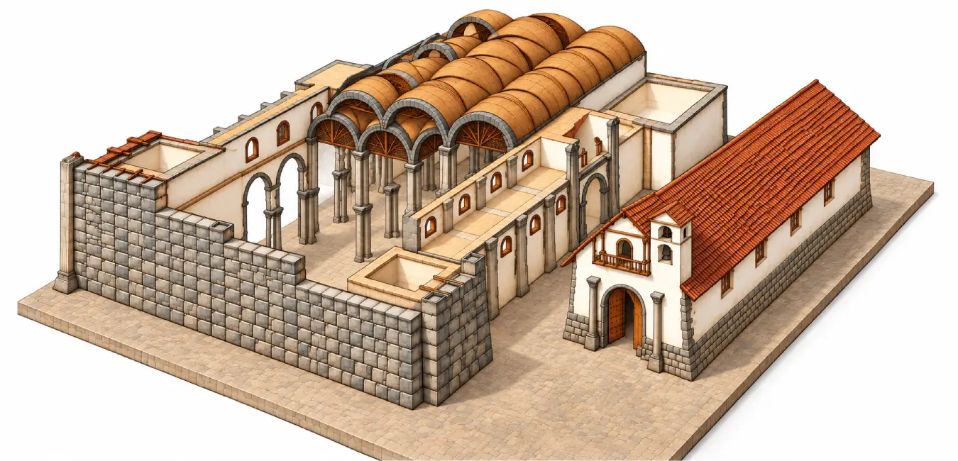 Construction of the Cusco Cathedral during the colonial period.