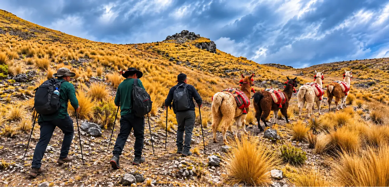 Turistas recorriendo el Qhapaq Ñan de Qoricancha a Machu Picchu 