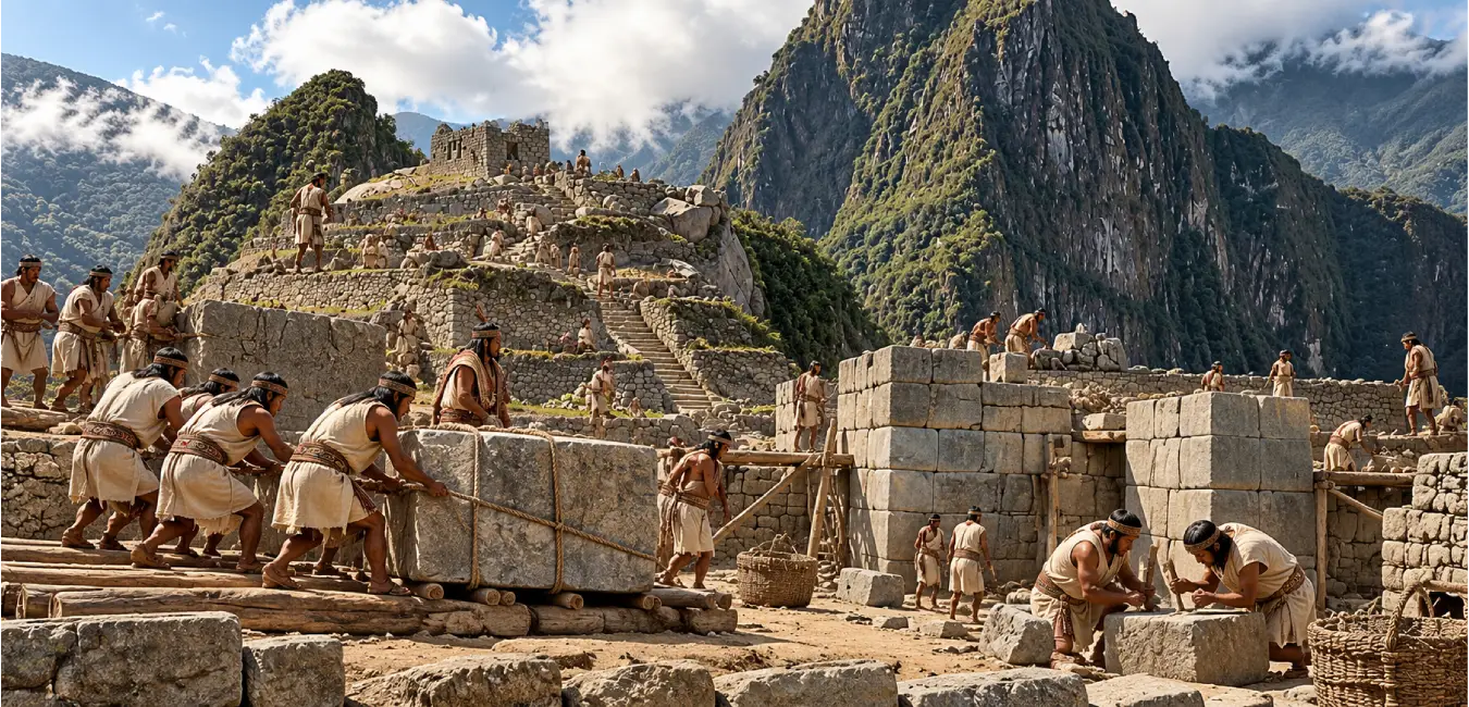 Incas construyendo Machu Picchu