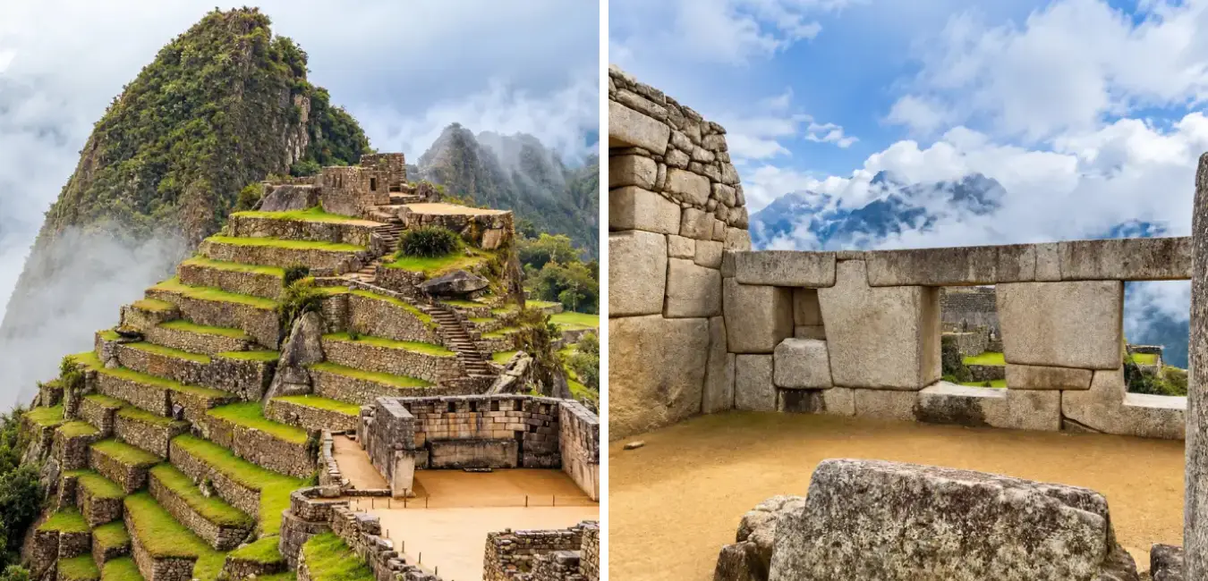 Plaza sagrada y las tres ventanas en Machu Picchu