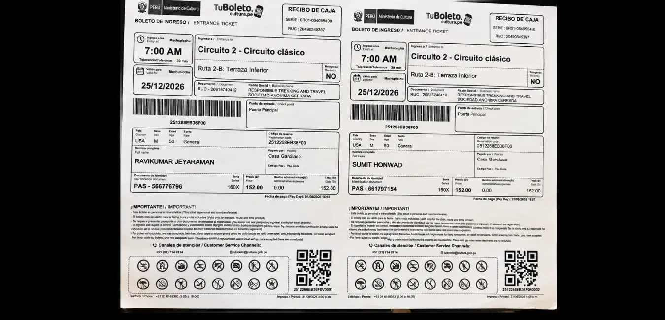 Boleto de ingreso a Machu Picchu