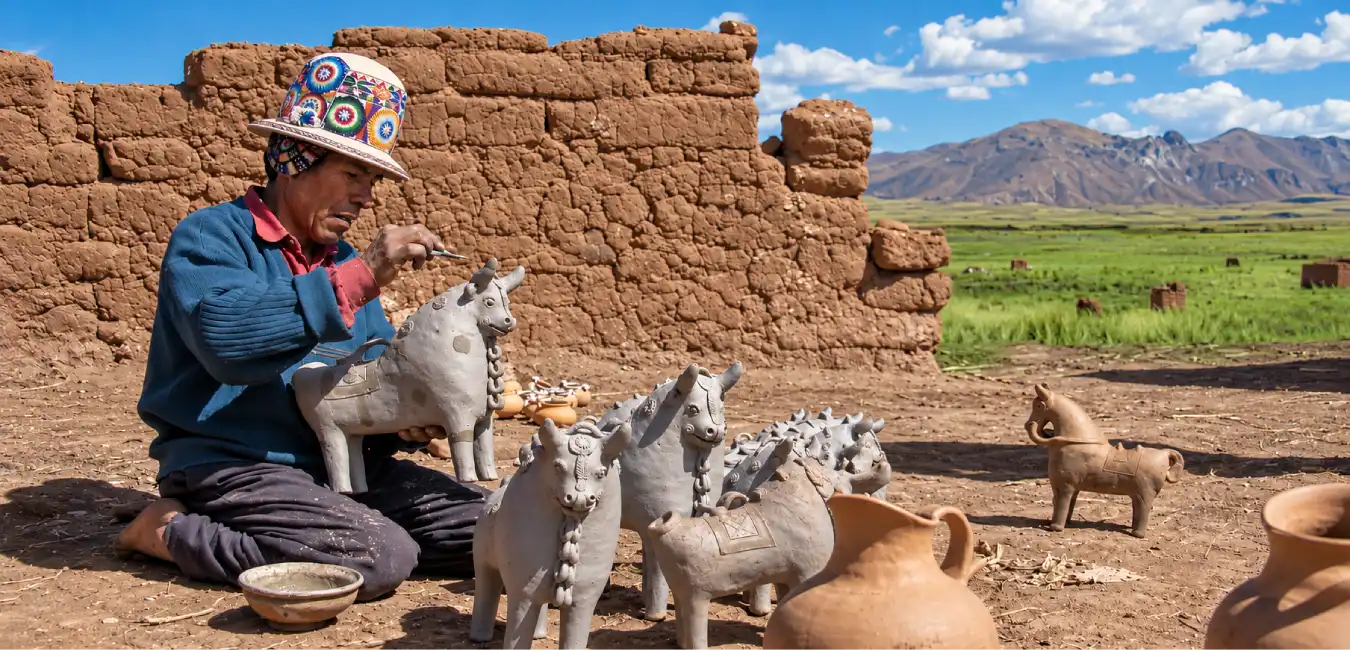 artisan crafting a Torito de Pupuja