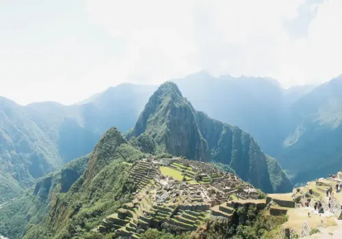 Classic panoramic view of Machu Picchu from the Guardian House 