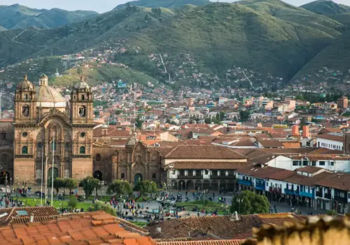 Panoramic view of Cusco city with historic buildings 