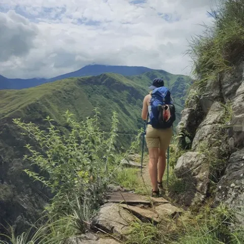 Hikers walking through the jungle on the Inca Jungle Trek to Machu Picchu