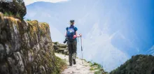 Ancient stone path of the Classic Inca Trail crossing the Peruvian Andes on the Qhapaq Ñan
