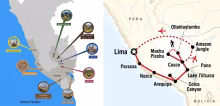 Peru tourist map showing popular travel routes 