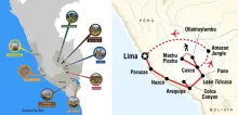 Peru tourist map showing popular travel routes 
