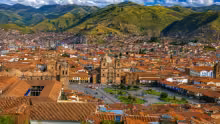 Cusco Peru historic center and Plaza de Armas surrounded by the Andes