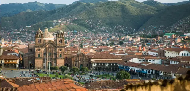 Panoramic view of Cusco city with historic buildings 