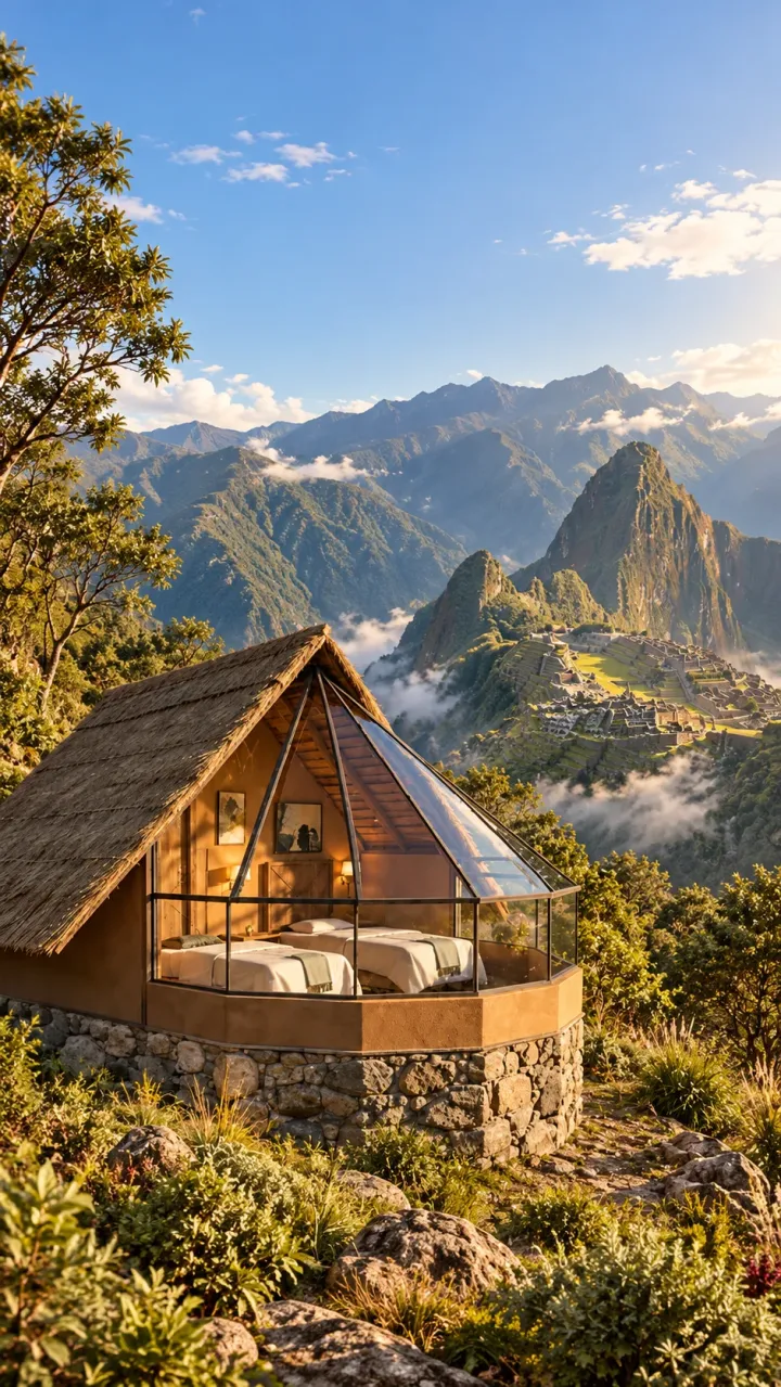 Promotional composite of an Andean dome with Machu Picchu in the background